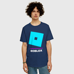 Футболка оверсайз мужская Символ Roblox в неоновых цветах, цвет: тёмно-синий — фото 2