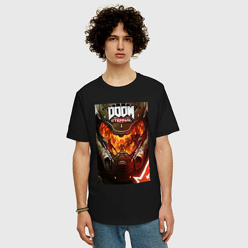 Мужская футболка оверсайз Doom eternal - poster / Черный – фото 3