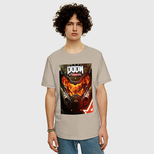 Мужская футболка оверсайз Doom eternal - poster / Миндальный – фото 3
