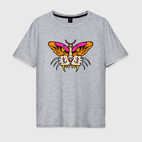Мужская футболка оверсайз Бабочка м морда тигра / Меланж – фото 1