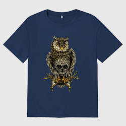Мужская футболка оверсайз Сова с черепом на животе