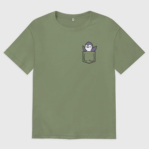 Мужская футболка оверсайз Пингвин в кармашке / Авокадо – фото 1
