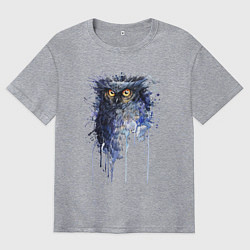 Мужская футболка оверсайз Прикольная сова в акварельном рисунке