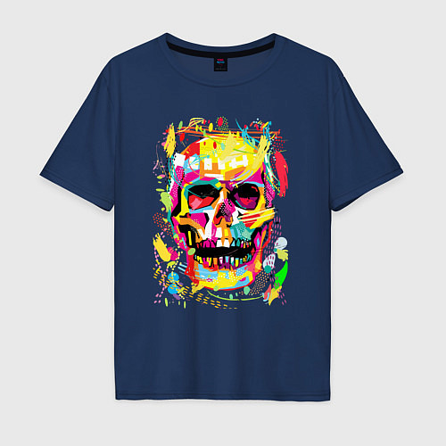 Мужская футболка оверсайз Красочный стилизованный череп / Тёмно-синий – фото 1