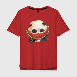 Мужская футболка оверсайз Маленький панда ест арбуз