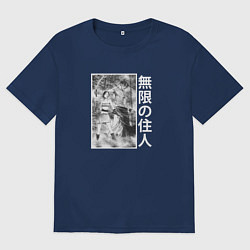 Футболка оверсайз мужская Рин Асано и Мандзи - Клинок Бессмертного, цвет: тёмно-синий