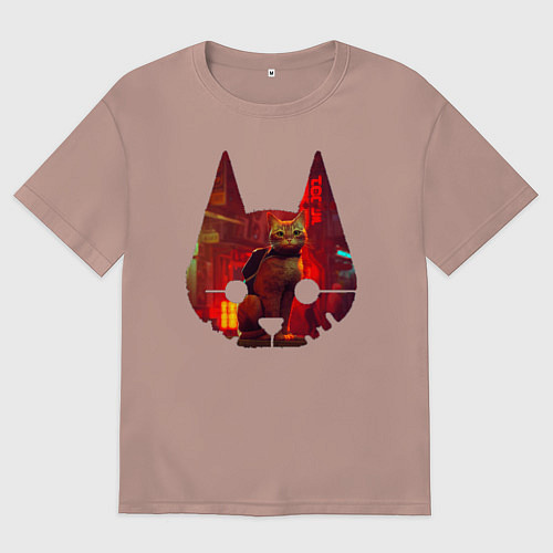 Мужская футболка оверсайз Кот из игры Stray / Пыльно-розовый – фото 1