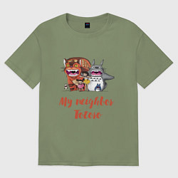 Мужская футболка оверсайз Мой сосед Тоторо - персонажи