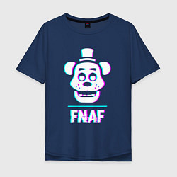 Футболка оверсайз мужская FNAF в стиле glitch и баги графики, цвет: тёмно-синий
