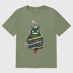 Мужская футболка оверсайз Тоторо - Новогодняя ёлка