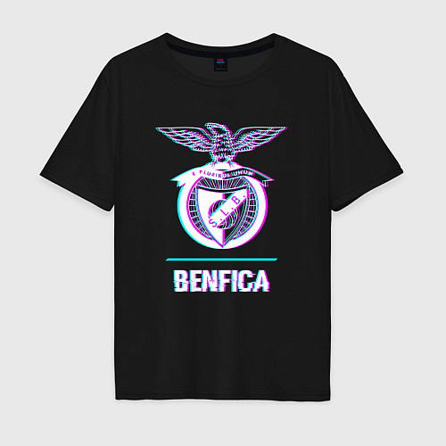 Мужская футболка оверсайз Benfica FC в стиле glitch / Черный – фото 1
