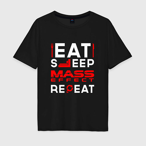 Мужская футболка оверсайз Надпись eat sleep Mass Effect repeat / Черный – фото 1