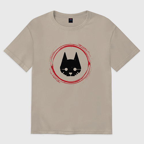 Мужская футболка оверсайз Символ Stray и красная краска вокруг / Миндальный – фото 1