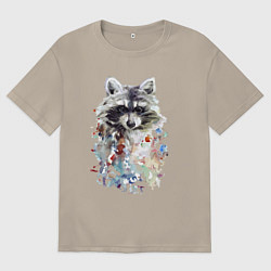 Мужская футболка оверсайз Мордочка енота - акварель