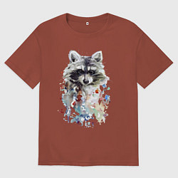 Мужская футболка оверсайз Мордочка енота - акварель
