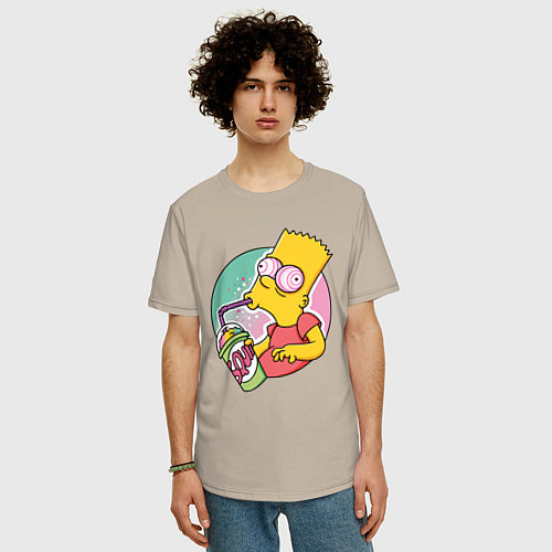 Мужская футболка оверсайз Барт Симпсон пьёт лимонад / Миндальный – фото 3