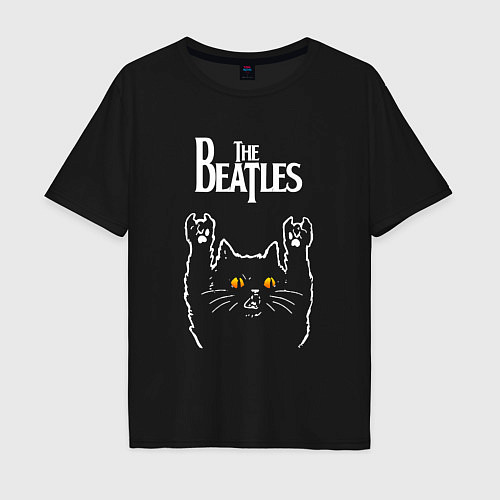 Мужская футболка оверсайз The Beatles rock cat / Черный – фото 1