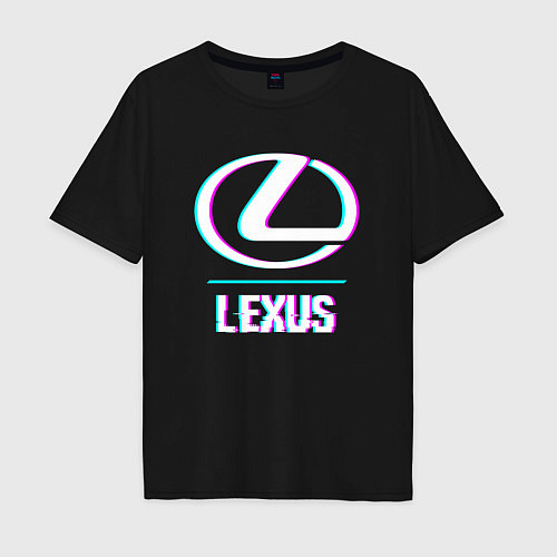 Мужская футболка оверсайз Значок Lexus в стиле glitch / Черный – фото 1
