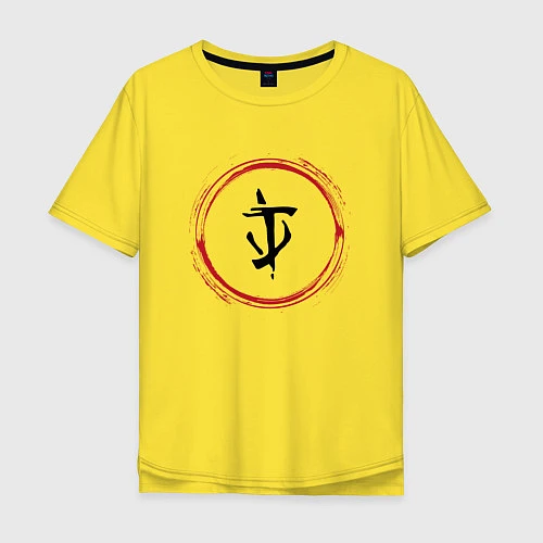 Мужская футболка оверсайз Символ Doom и красная краска вокруг / Желтый – фото 1
