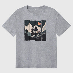 Мужская футболка оверсайз Оранжевая луна и лесное ралли