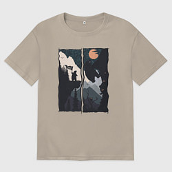 Мужская футболка оверсайз Оранжевая луна и дикий альпинизм