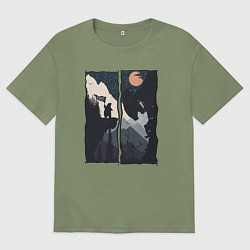 Футболка оверсайз мужская Оранжевая луна и дикий альпинизм, цвет: авокадо