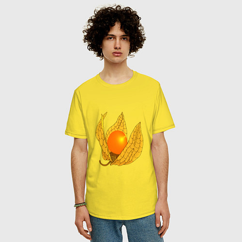 Мужская футболка оверсайз Раскрытый физалис в витражном стиле / Желтый – фото 3