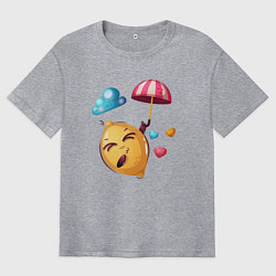 Футболка оверсайз мужская Лимон летит под зонтом, цвет: меланж