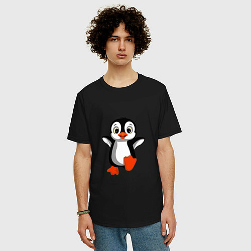 Мужская футболка оверсайз Маленький крошка пингвин / Черный – фото 3