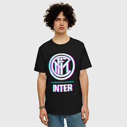 Футболка оверсайз мужская Inter FC в стиле glitch, цвет: черный — фото 2