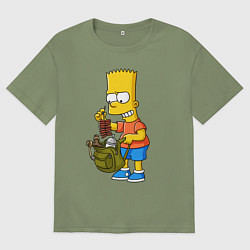 Мужская футболка оверсайз Барт Симпсон разбирает свой рюкзак