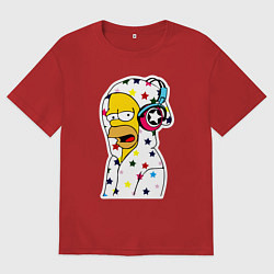 Мужская футболка оверсайз Гомер Симпсон в звёздном балахоне и в наушниках