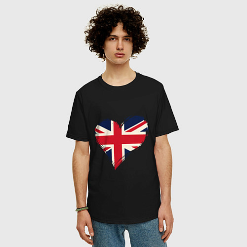 Мужская футболка оверсайз Сердце - Британия / Черный – фото 3