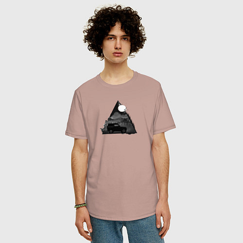 Мужская футболка оверсайз Бездорожье, ночь и луна / Пыльно-розовый – фото 3
