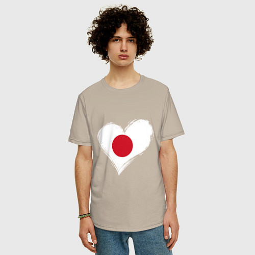 Мужская футболка оверсайз Сердце - Япония / Миндальный – фото 3
