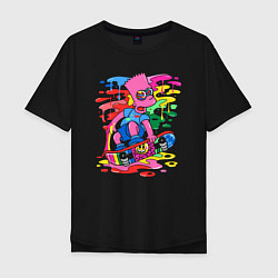 Мужская футболка оверсайз Барт Симпсон - крутой скейтер - разноцветные клякс