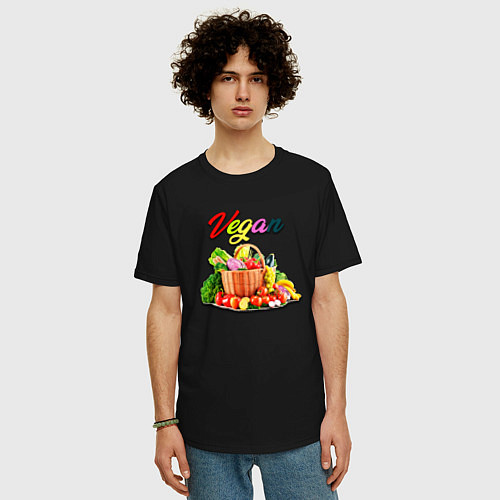 Мужская футболка оверсайз Вегетарианский набор / Черный – фото 3