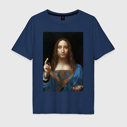 Мужская футболка оверсайз Спаситель мира Леонардо Да Винчи около 1500 / Тёмно-синий – фото 1