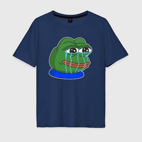 Мужская футболка оверсайз Лягушонок Пепе плачет / Тёмно-синий – фото 1