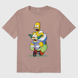 Мужская футболка оверсайз Гомер Симпсон и Клоун Красти едут на детском велос