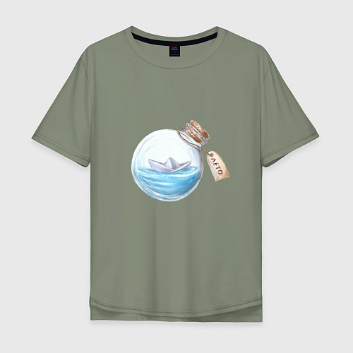 Мужская футболка оверсайз Лето в бутылке - море / Авокадо – фото 1