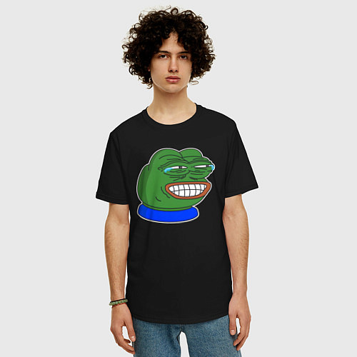 Мужская футболка оверсайз Лягушонок Пепе насмешливо смеётся / Черный – фото 3