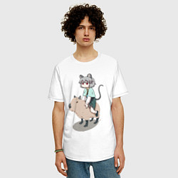 Футболка оверсайз мужская Nazrin - Touhou riding a capybara, цвет: белый — фото 2