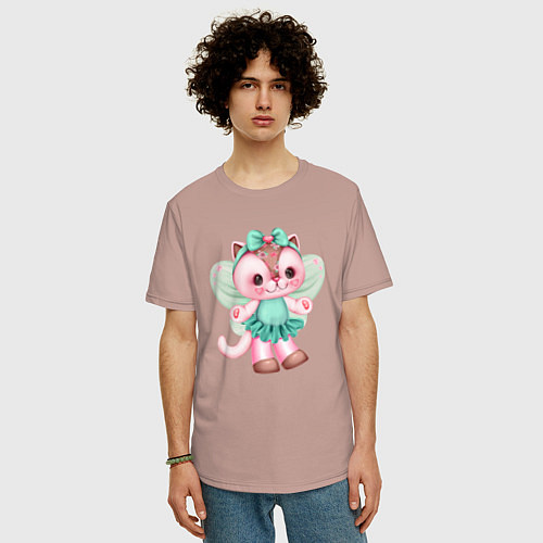 Мужская футболка оверсайз Волшебная кошечка / Пыльно-розовый – фото 3