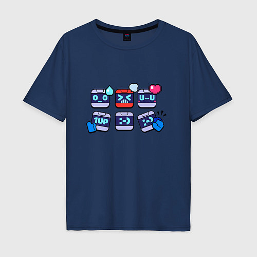 Мужская футболка оверсайз Значки на 8-БИТ Пины Бравл Старс 8-BIT / Тёмно-синий – фото 1