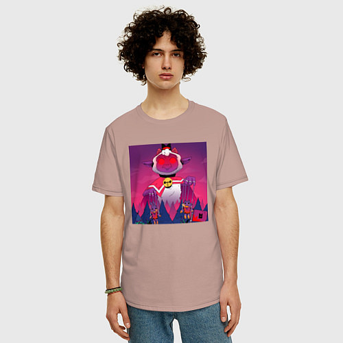 Мужская футболка оверсайз Cult of the Lamb - Ягнёнок-кукловод / Пыльно-розовый – фото 3