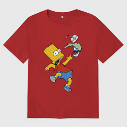 Футболка оверсайз мужская Барт Симпсон выронил стаканчик с лимонадом, цвет: красный