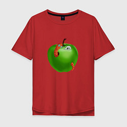 Футболка оверсайз мужская Яблоко с гусеницей, цвет: красный