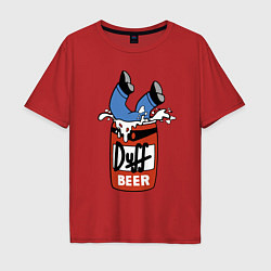 Футболка оверсайз мужская Duff beer - любимое пиво Гомера Симпсона, цвет: красный