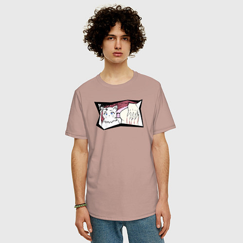 Мужская футболка оверсайз Кошка и попка / Пыльно-розовый – фото 3